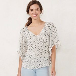 Lauren Conrad Floral Flounce-Sleeve Blouse